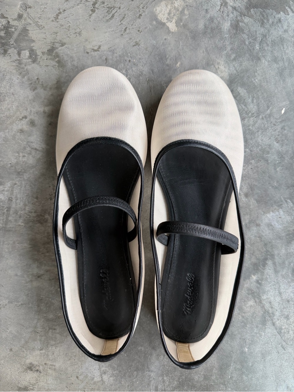 MADEWELL size 8.5 Greta Ballet Flat Off-White Mesh Black Leather Trim